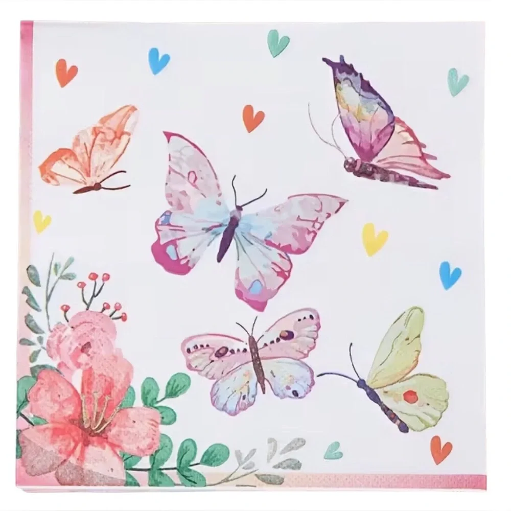 Colorful Butterfly and Floral Luncheon Paper Napkins, 20 ct